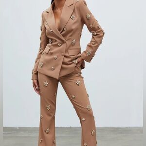 Embellished Tan Women's Suit Set
